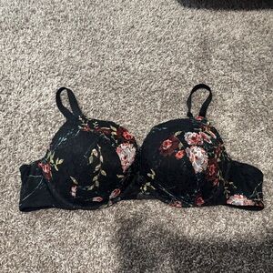 Floral Elegance Black Lace Bra